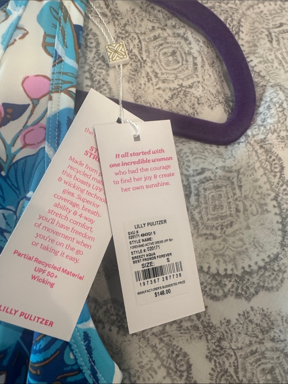 Lilly Pulitzer Blue & White Tropical  Luxletic dress with matching shorts. - Picture 4 of 7